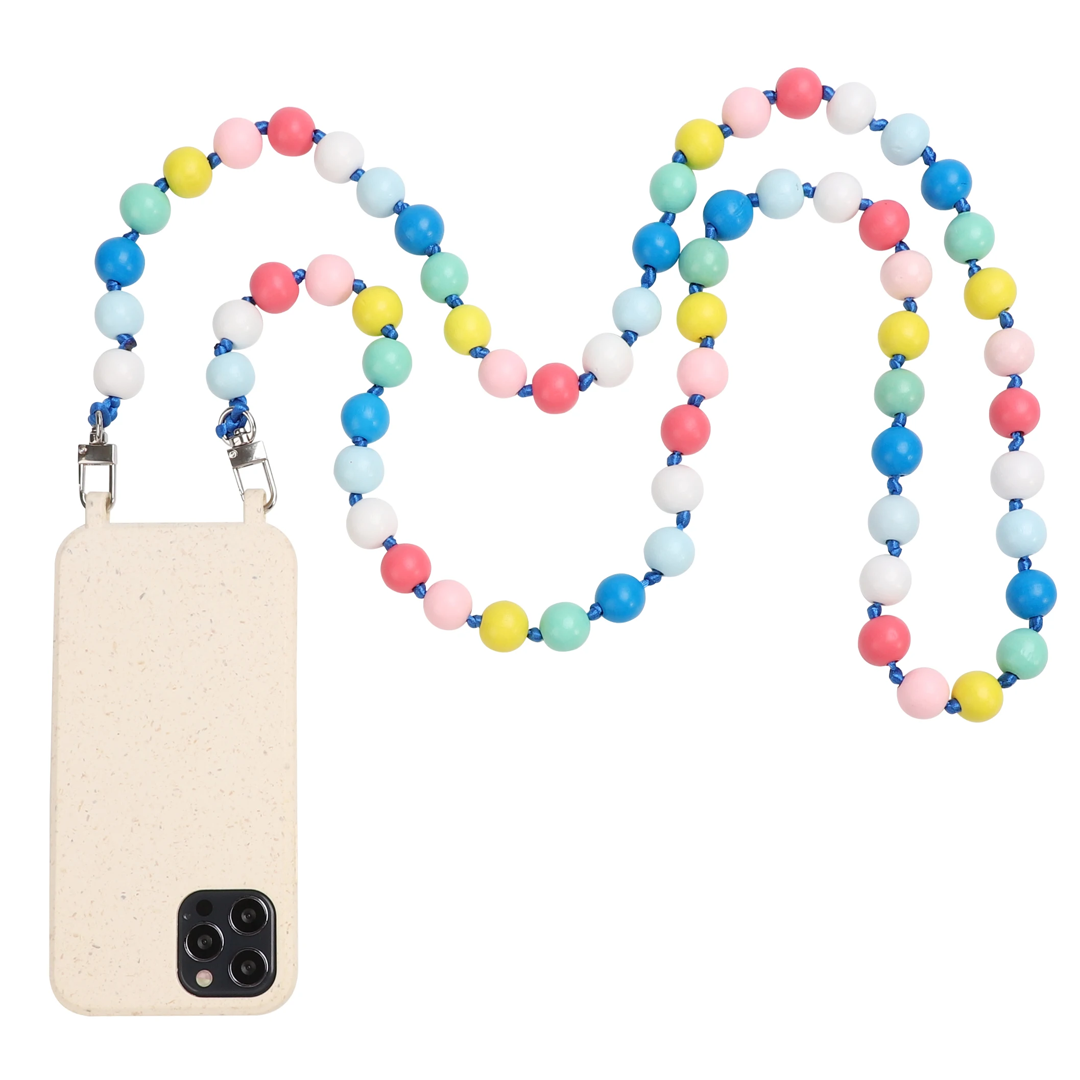 Дизайнерский ремешок для телефона с бусинами через плечо ремешок для смартфона Длинная Деревянная цепочка для мобильного телефона