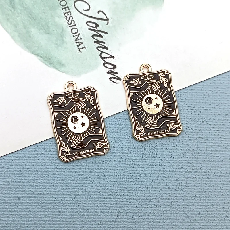 Enamel Black Tarot Card Charms Alloy Metal Pendants For DIY Bracelet Necklace And Jewelry Making Accessories