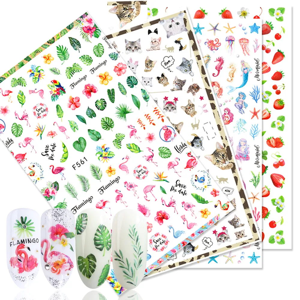 1pcs 3D Nail Slider Black Russia Letter Sticker Decals Flamingo Design Adhesive Manicure Tips Nail Art Decorations