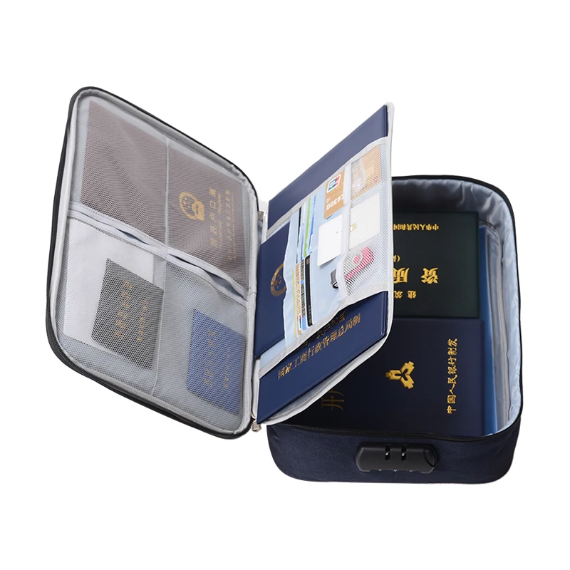 2 layers file passport bag for travelling waterproof storage bag big capacity documents case with lock