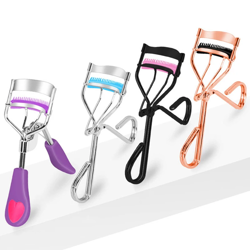 Wholesale unique custom eyelash curler applicator logo black/pink and gold bling rhinestone metal eyelash curler with comb