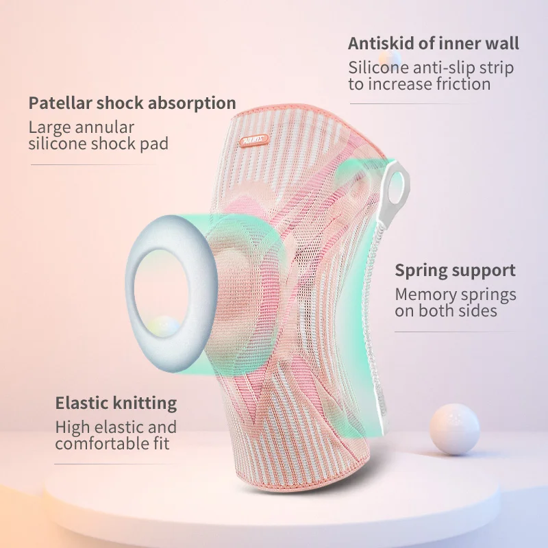 Aolikes 3D nylon spandex elastic knitted compression sports knee brace support Knee Sleeve Volleyball Knee Pads Silicone damping