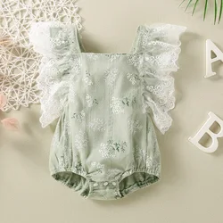 Luxury Printed Lace Trim Sleeveless Romper Baby Girl Clothes 3 To 6 Months Children Girls Summer Clothing