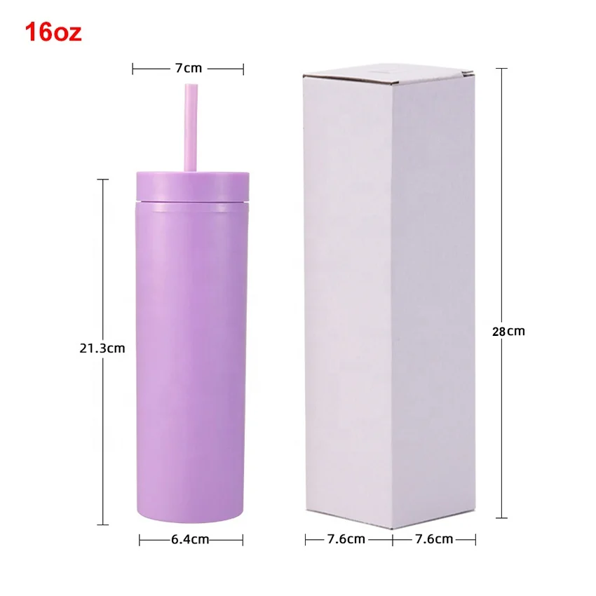 Customized 16oz Skinny Tumblers with Lids and Straws Colored  Acrylic Tumbler Tall Matte Skinny Tumblers