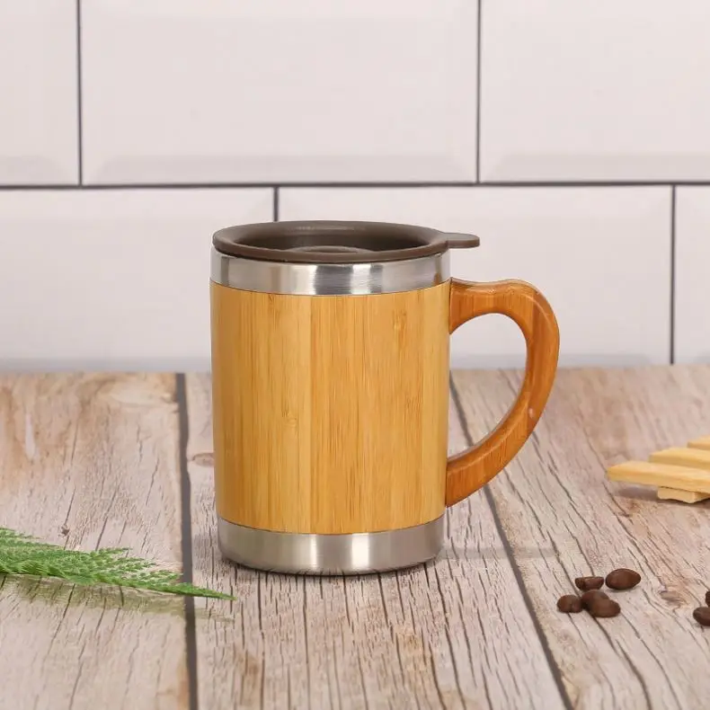Zogifts Bamboo Mug Cup Double Wall Stainless Steel Portable Wooden Travel Coffee Glass Cupping Straw Safe Toddler Kids Fiber