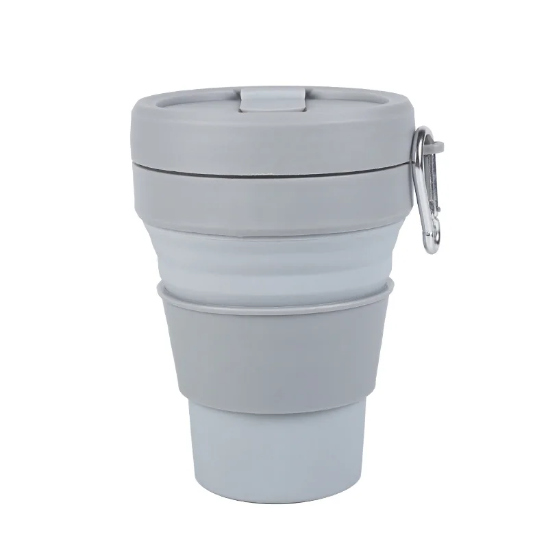 Collapsible Travel Cup With Straw 16oz 470ml Reusable To-Go Pocket Size Silicone Bottle for Hot and Cold Drinks Microwave Safe