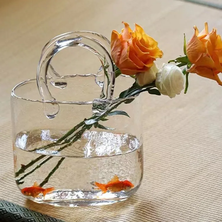 Transparent Glass Handbag Fish Tank Vase Ornaments Living Room Flower-arranging Hydroponic Decoration