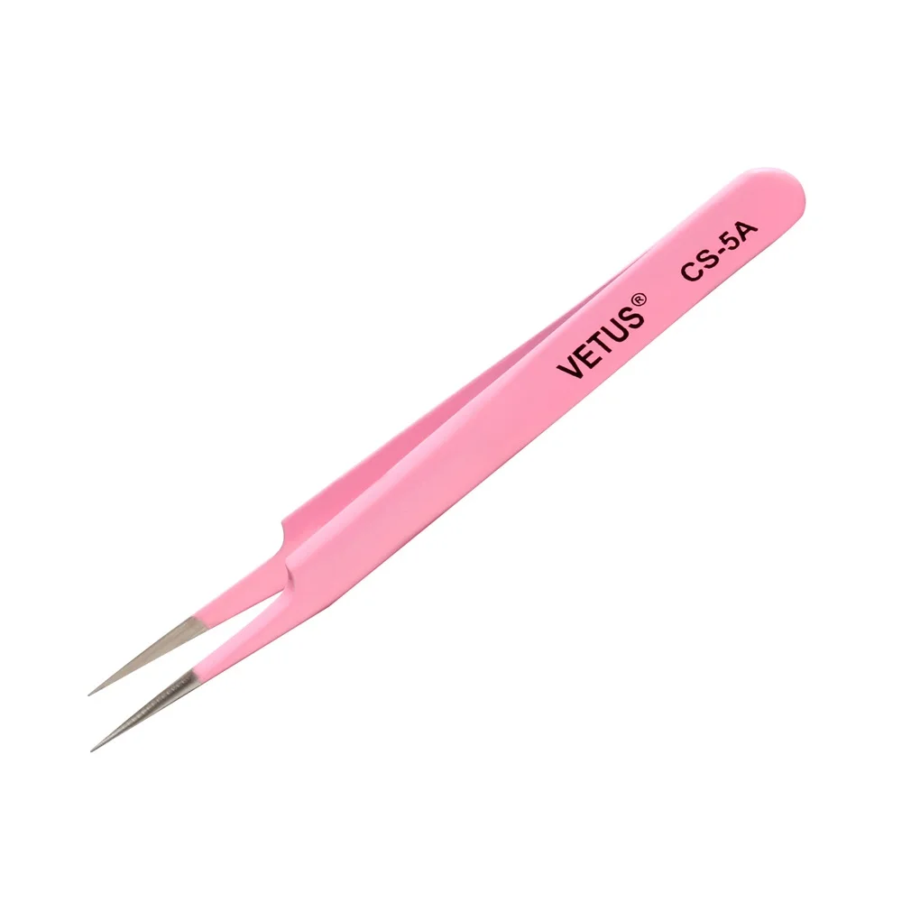 Vetus CS Series Pink Stainless Steel Tweezers for Eyelash Extensions Application