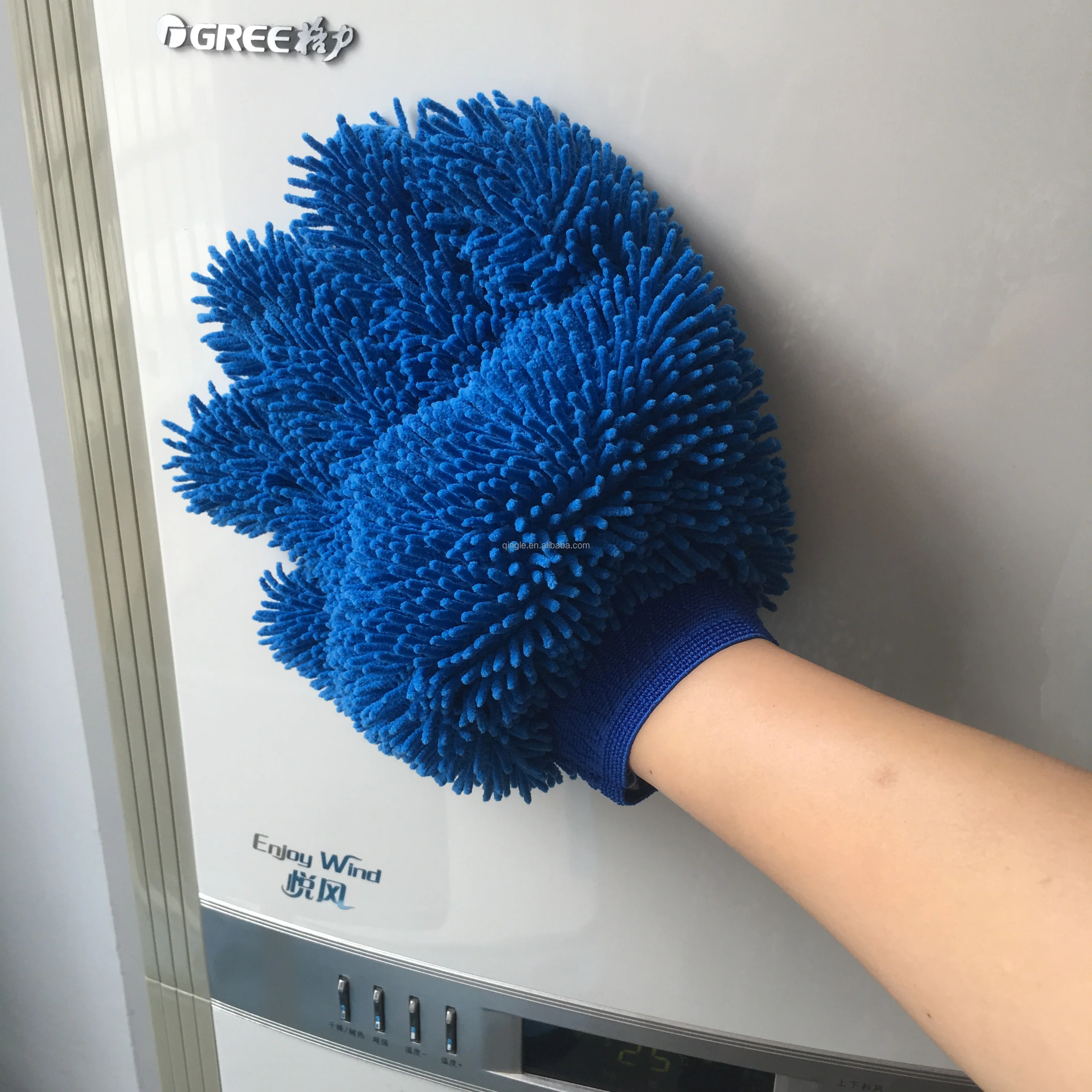 Qingle Five finger double side chenille car wash mitten  microfiber duster cleaning washing car mitt