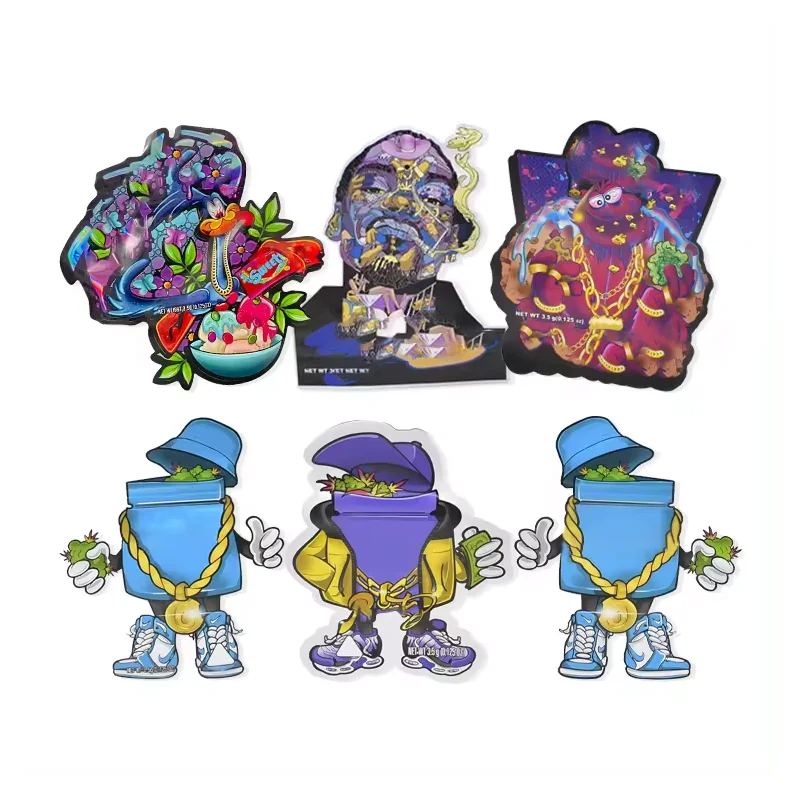 Cookie Die Cut Zip Lock Smell Proof Mylar Bags Custom Printed Soft Touch Plastic Packaging Funny Irregular Special Shaped 3.5g