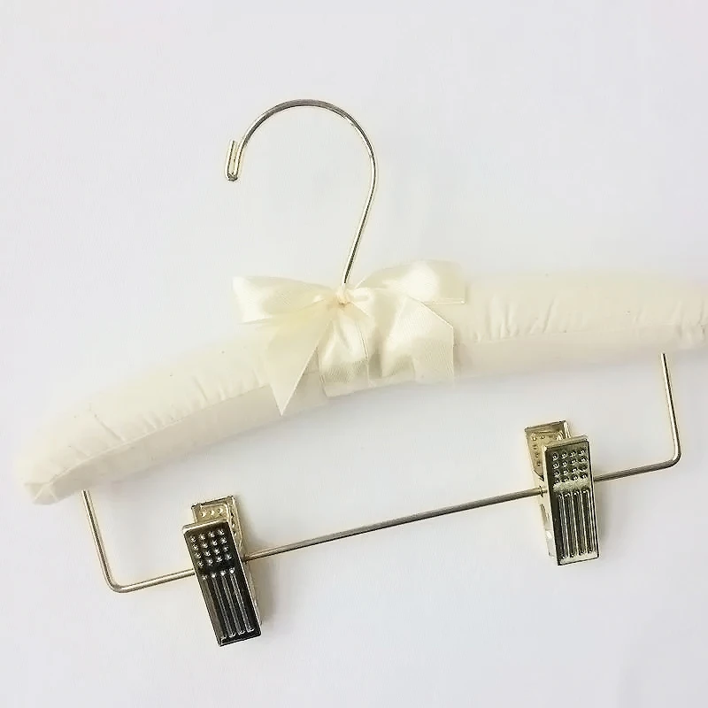 5pcs/Pack Gold Hook White Pain Linen Fabric Satin Padded Hangers for Coat Delicate Wedding Dresses