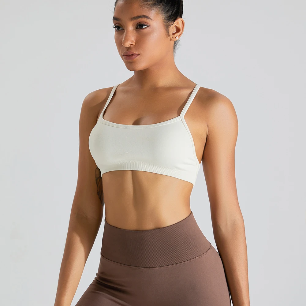 2024 New Arrival High Strength Breathable Sexy String Back Yoga Bra Quick Dry Heavy Weight Sport Underwear Seamless Short Top