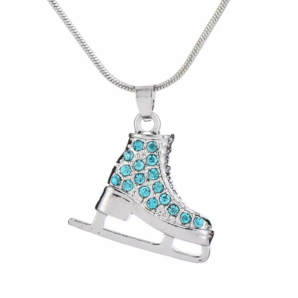 Winter Jewelry Fashion Skateboard Pink Clear Crystal Ice Skating Shoe Charms Sport Pendants Necklaces