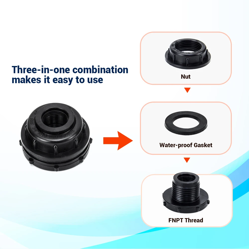Plastic 3-in-1 PP Food Grade Water IBC Tank Rain Barrel Aquariums Bulkhead Bucket Connector Adapter Spigot Fittings
