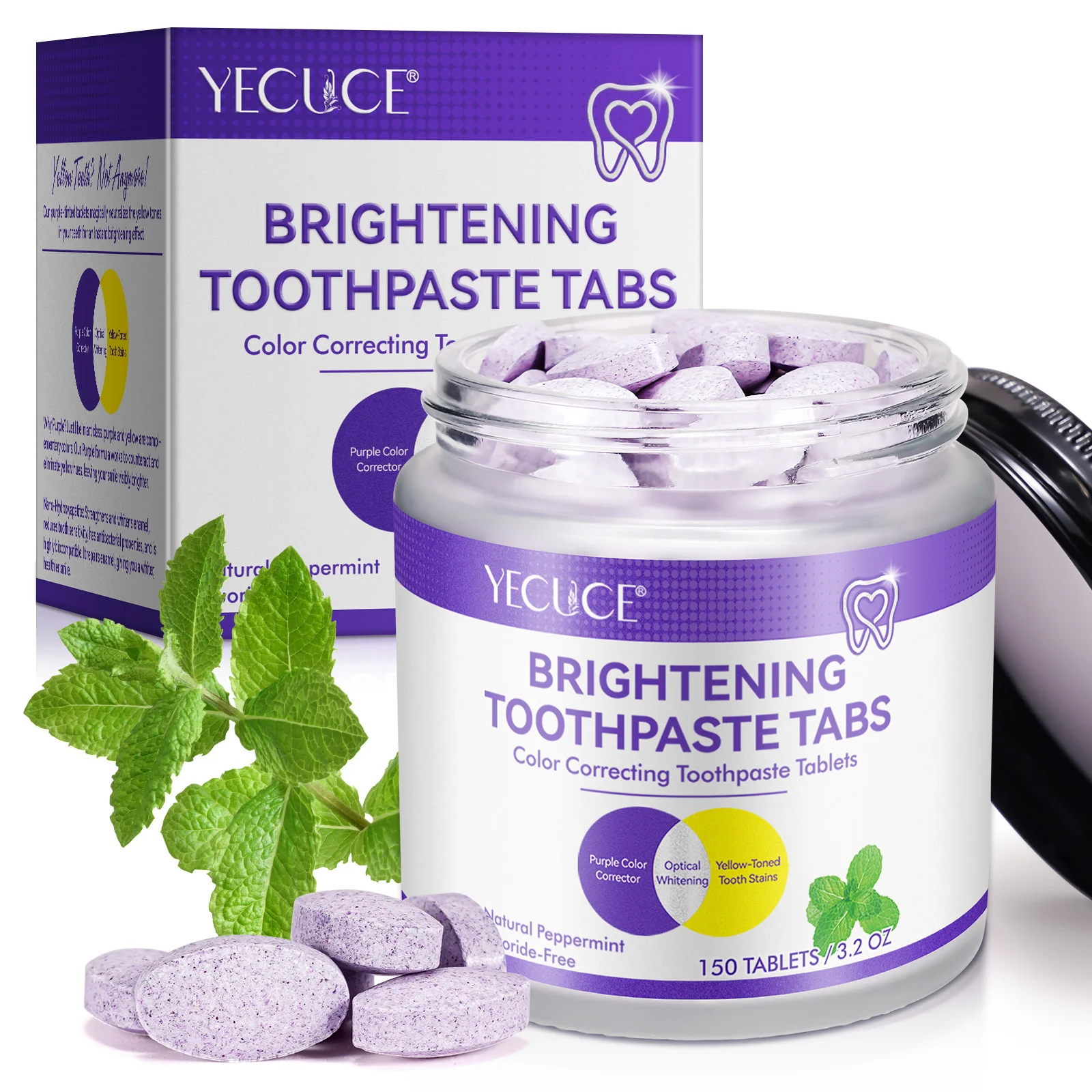 YECUCE strengthens enamel reduces tooth sensitivity antibacterial solid whitening chewable hydroxyapatite toothpaste tablets
