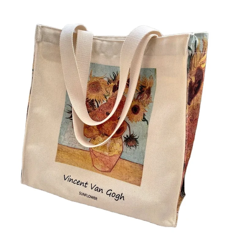 Wholesale Recyclable Canvas Handbags Pattern Printed Tote Bags Custom Waterproof Canvas Fabric Shopping Bag with logo