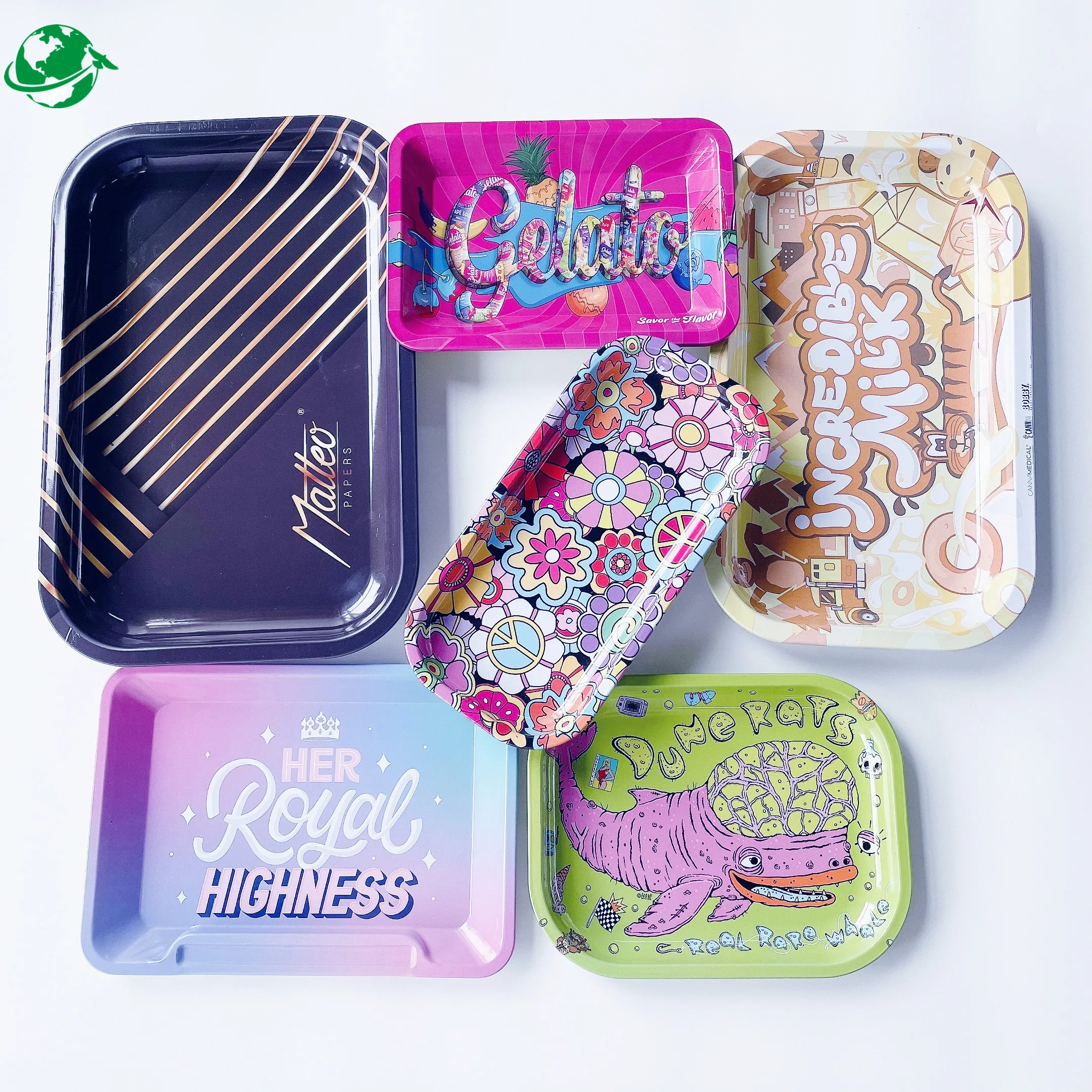 Custom Metal Rolling Tray Cigar Accessories Tin Metal Rolling Tray with logo printing