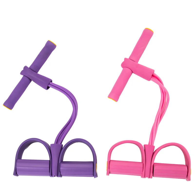 2024 Design Foot Pedal 4-Tube Resistance Band  Elastic Pull Back Sit Up Rope Pull Rope Abdominal Exerciser