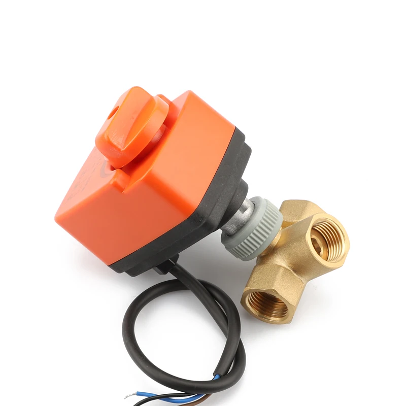 AC220V Manual Switch Electric Actuator Low Pressure DN15 Three-Way Brass Ball Valve Plastic Water Media General Use ODM Support