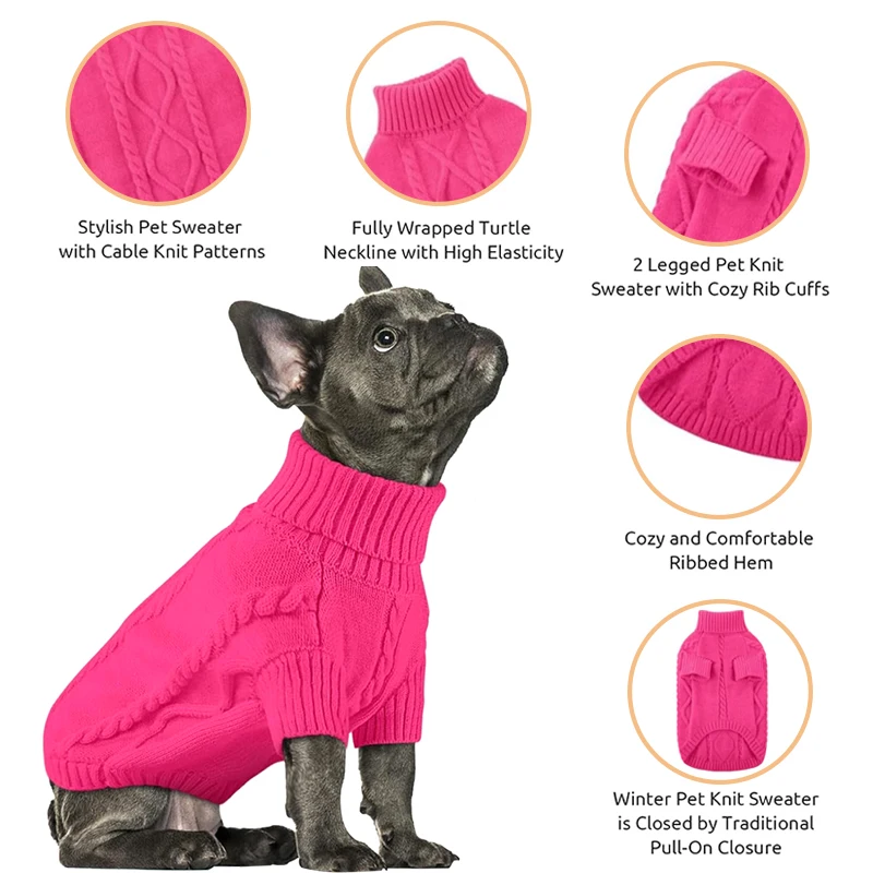 Autumn Winter Custom Christmas Warm Turtleneck Pullover Big Wool Winter xxx Pet Clothes Brown Cable Knit Luxury Dog Sweaters