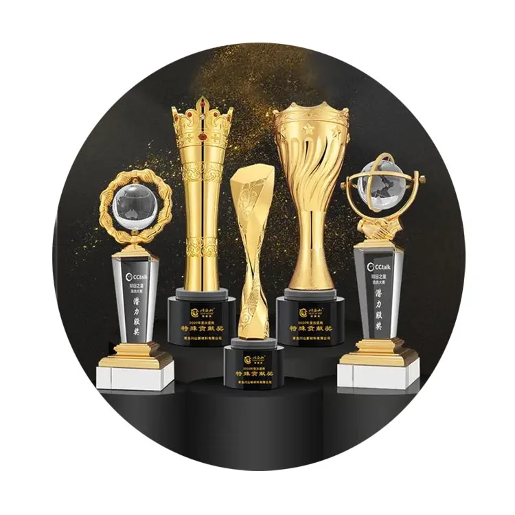 Custom Metal Cup New Engraving Logo Crystal Trophy Crystal Metal Award Trophy With Black Base