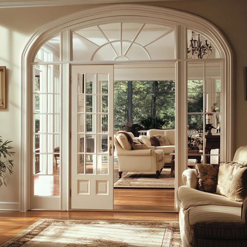 Arch aluminum casement doors interior bathroom kitchen double door wrapped modern Flush glass aluminum french doors with grilles