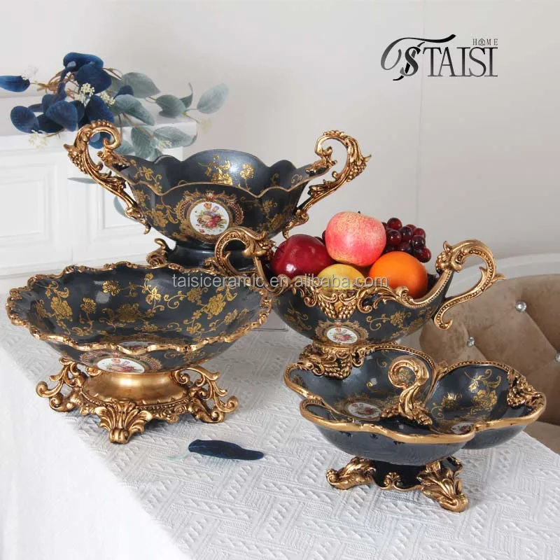 RS058 Antique resin 15 inch Snack Storage Tray Arab footed serving plate fruit basket for kitchen