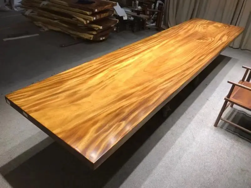 4 meter long straight dining table wood golden walnut wood slab