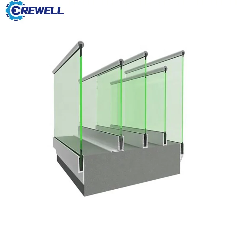 lamel fence outdoor balcony glass frameless balustrade railing clamp led strip light aluminum u shape channel system profile