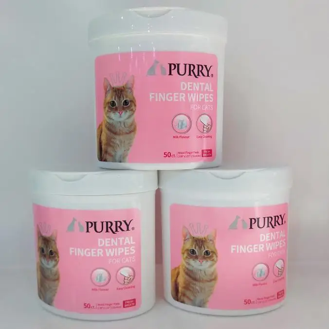 PURRY Cat Dental Wipes Finger Brushing Wipes Milk Flavour Cleaning Teeth Pads for Cats and Dogs