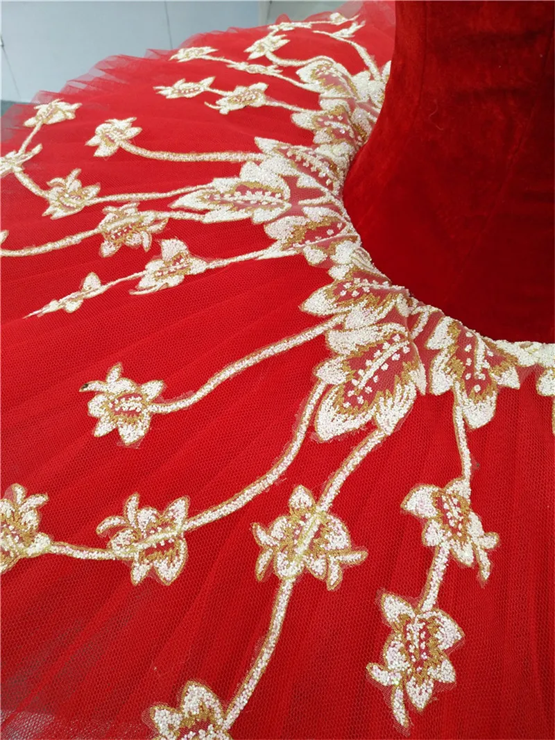 Professional High Quality Ballet Dance Competition Performance Wear Women Adult Red Tutu Costumes