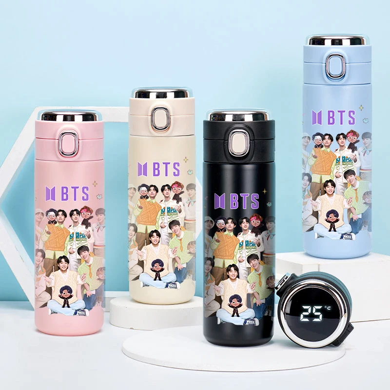 Factory custom kpop BT BP BT21 high value pea style smart temperature display insulated mug free custom 500ML large capacity