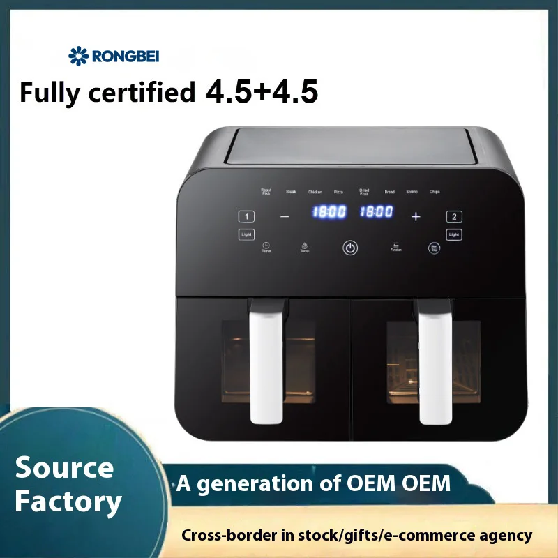 Digital Air Fryer Large Screen Dual Cooking Supply Transparent Independent Temperature Control 4.5L Large