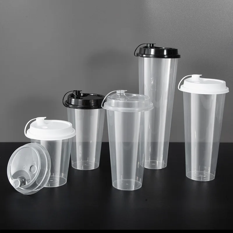 u unique pp plastic cups with flat bottom lids 12oz/16oz/24oz /32oz Disposable Bubble Tea / Milk Tea / Juice Injection Cup