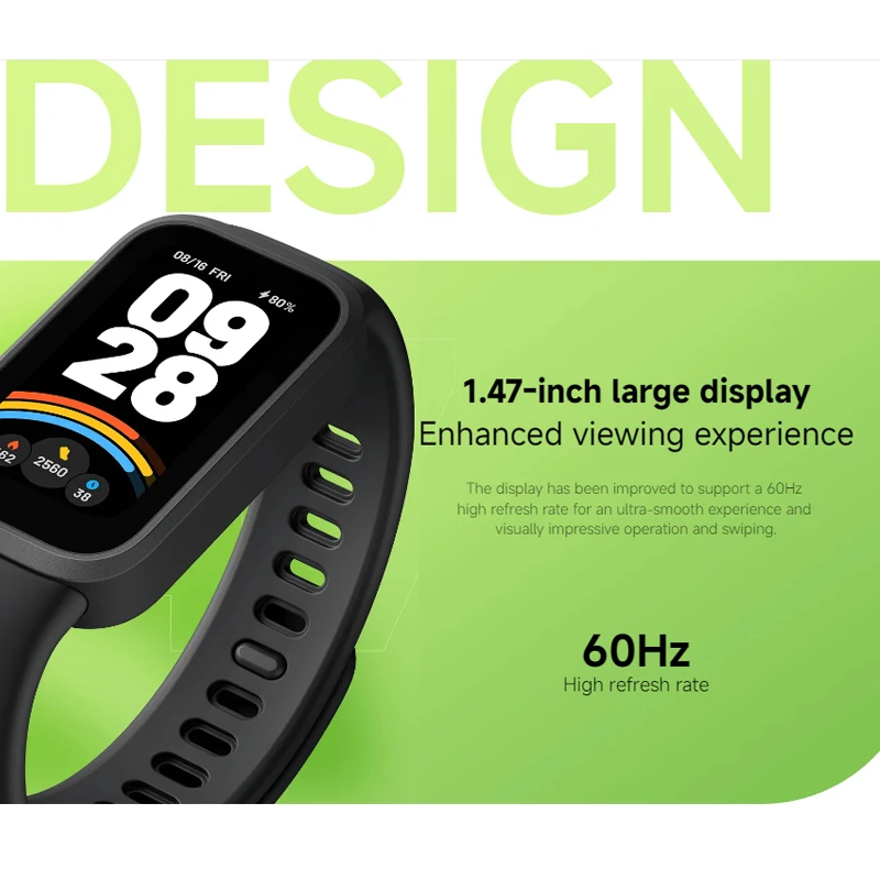 Глобальная версия Xiaomi Smart Band 9 активная до 18 дней время автономной работы 1 47 ' 60 Гц TFT дисплей 5 АТМ мониторинг сердечного ритма