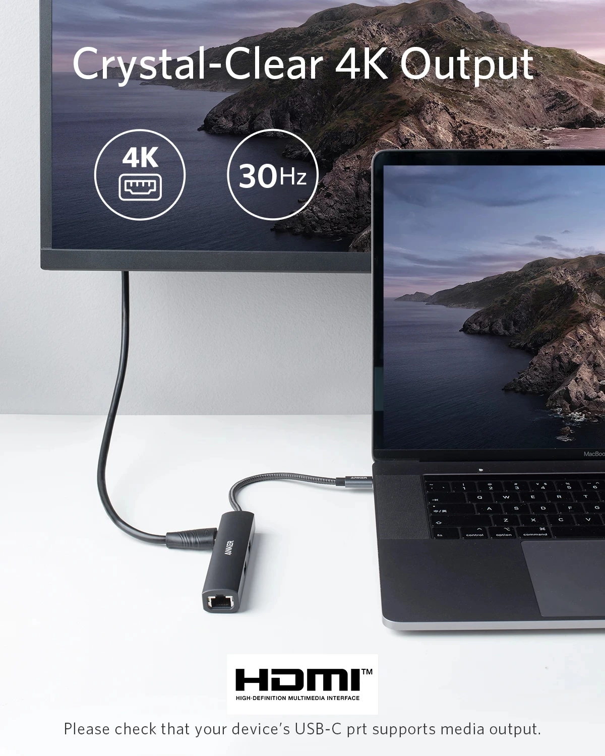 Anker usb hub адаптер 5 в 1 с 4K кабель-Переходник USB C на HD-MI type-c концентратор порт Ethernet 3 портами (стандарт порты для macbook pro pc