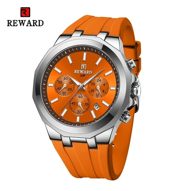 New Men Watches REWARD RD83966M  Quartz Analog Waterproof Luminous Date Wrist Watch Silicone Strap  Casual Watch for Men