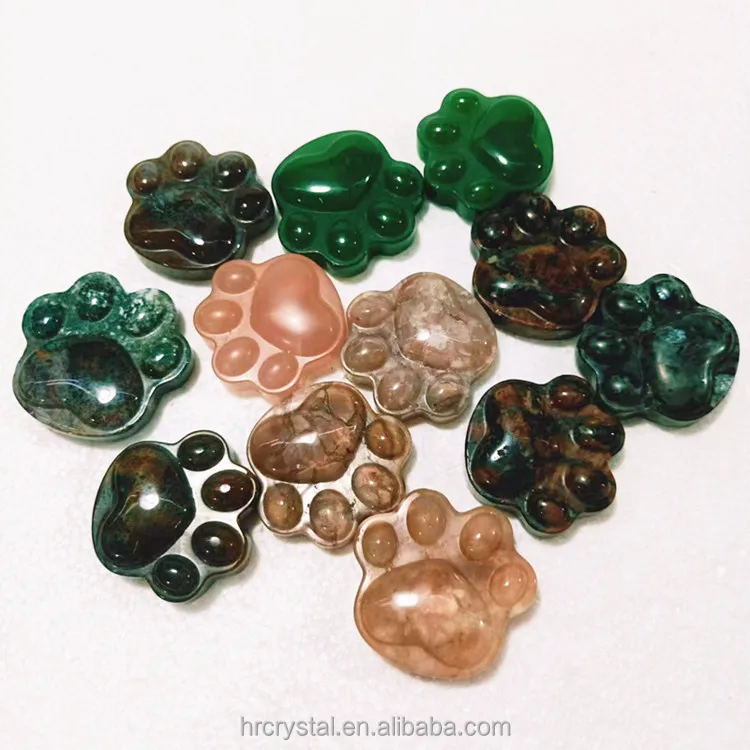 Wholesale Rose Quartz Green Aventurine Flower Agate Larvikite Cat Paws Healing Crystal Carving