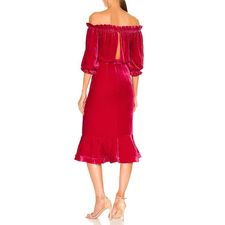 Женское 2025 платье с открытыми плечами элегантное укороченное бархатное платье-Русалка