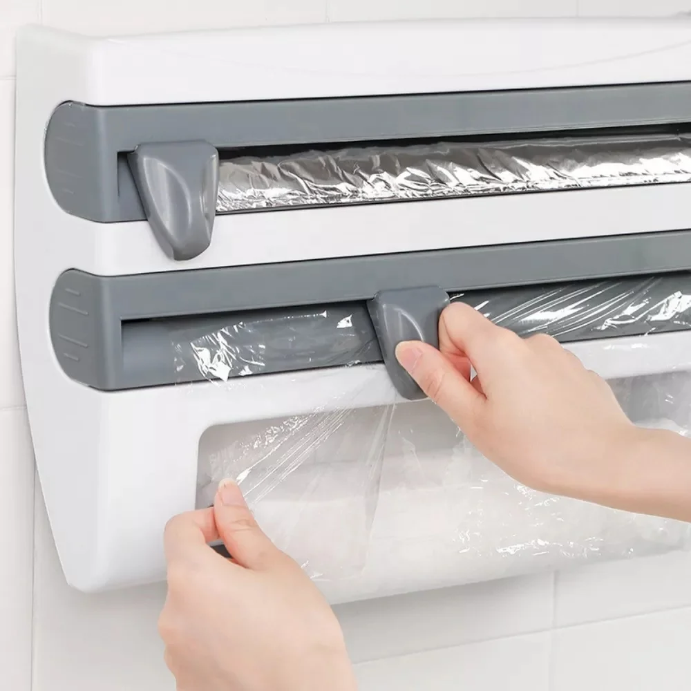 Paper Towel Holder Sauce Bottle Rack Kitchen Organizer 4 in 1 Cling Film Cutting Holder Kitchen Accessories