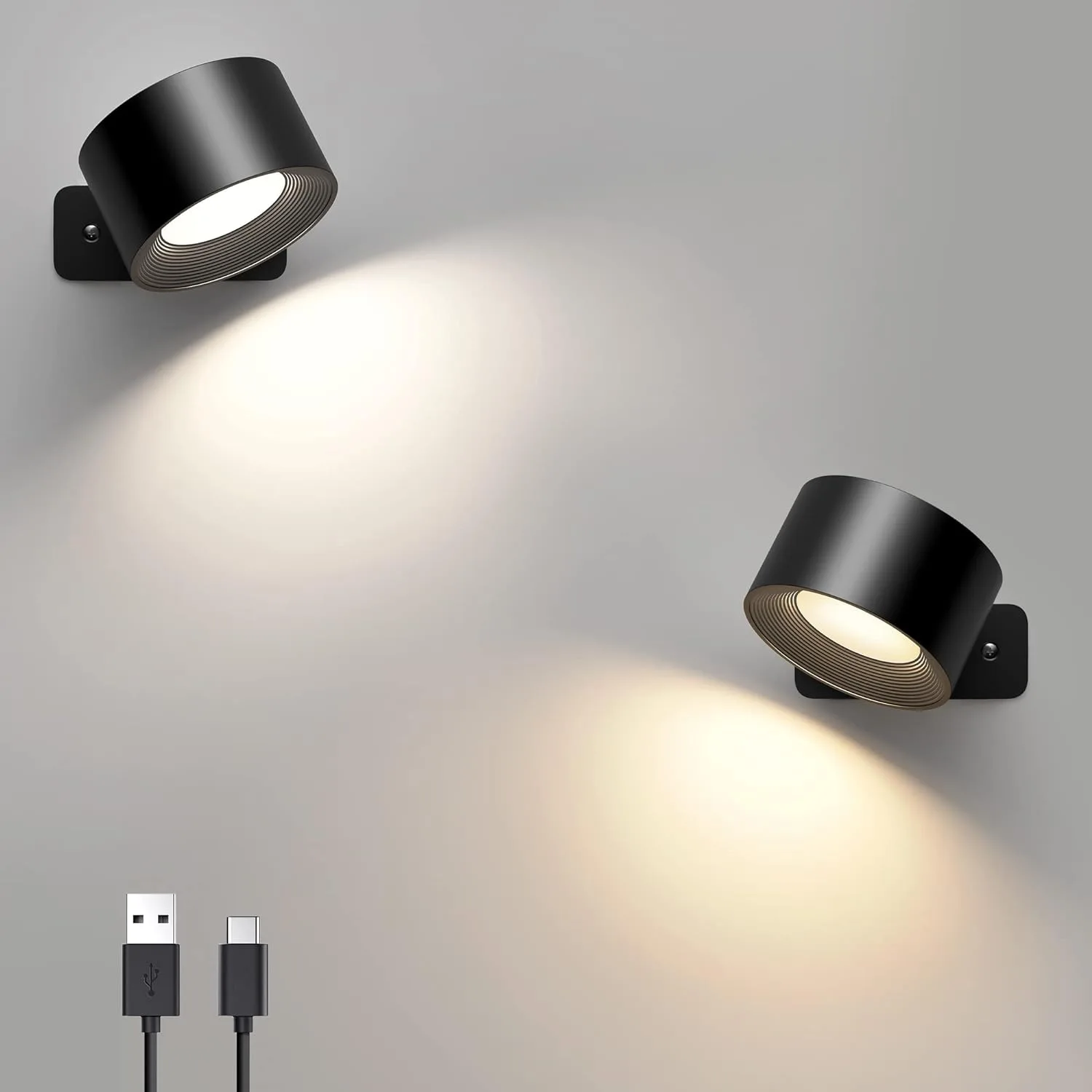 Cordless USB Rechargeable LED Wall Sconce ABS Magnetic Ball Lighting 3 Brightness Levels Touch Control Bedroom Battery Operated