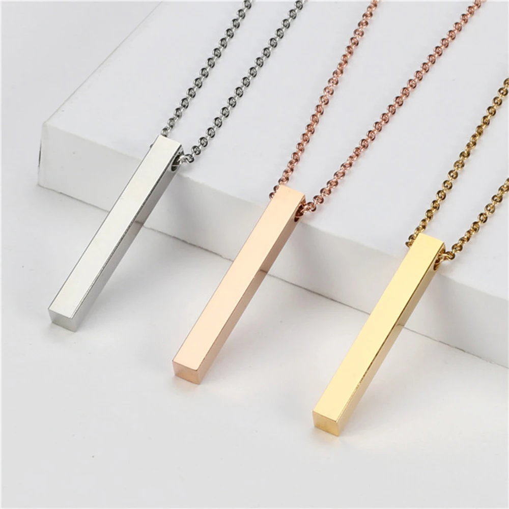 Stainless Steel Engraving Personalized Custom Engraved Pendant Vertical Rectangular Bar Blank Stamp Necklace