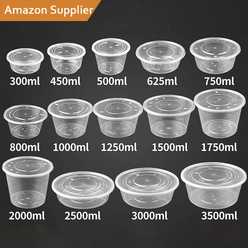 FREE SAMPLE Round Microwavable Take Away Disposable Transparent Plastic Food Containers With Lid