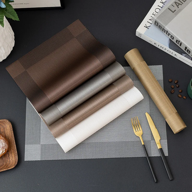 Tabletex High Quality PVC Table Decoration Mats set for Restaurant Luxury Gold Plastic Woven Placemat Dining Plate Dish Mat