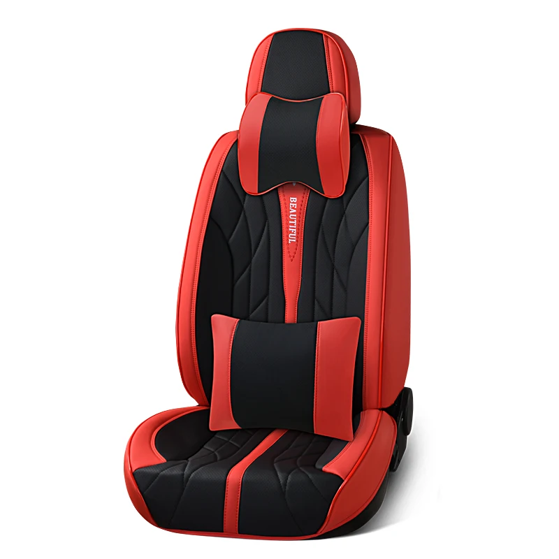 Customized PU/PVC Car Seat Cushion All Inclusive With Airbag Black Red Hot Sale General purpose five seater car Car Seat Covers