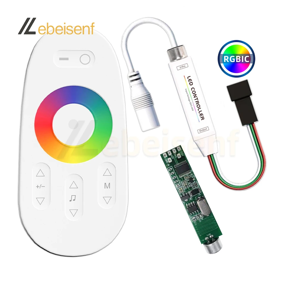 Mini LED RGBIC Strip Lights SPI Built-in MIC Music Controller DC 5-24V 6A 144W Max 200 Pixel IC with RF 2.4G Full Touch Remote