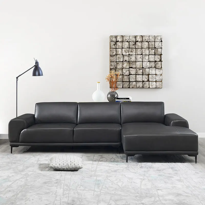 Modern genuine leather Living room sofa furniture L shape design with Bluetooth