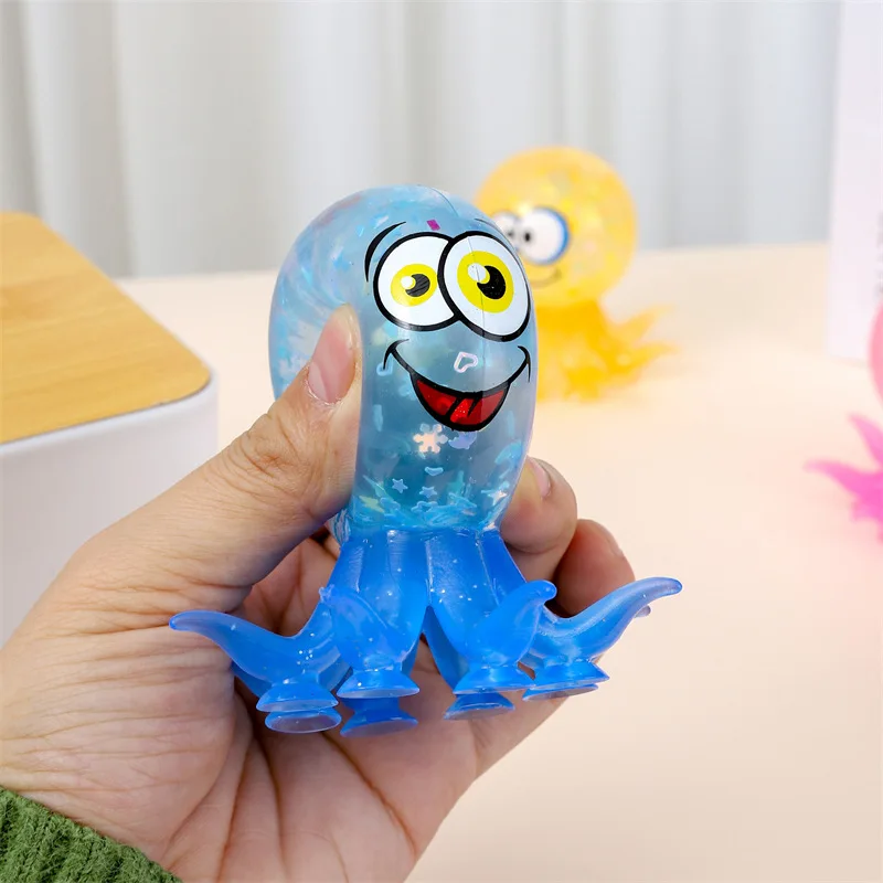 Wholesale Cute Flashing TPR Rubber Octopus LED Light Squeeze Toy Age Range 5-7 Years Kids Decompression Toy with Stretch Feature