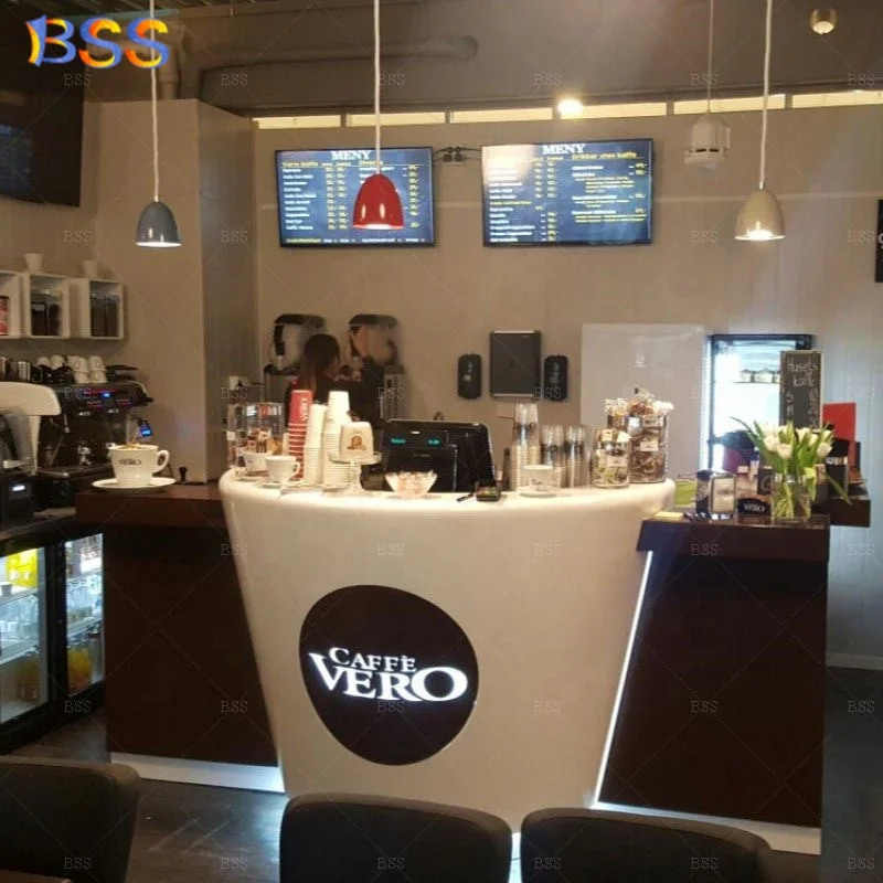 Counter Coffee Design Tailored Made Art Deco Latest Contemporary Luxury Italy Style Corian Acrylic Modern Coffee Shop Counter