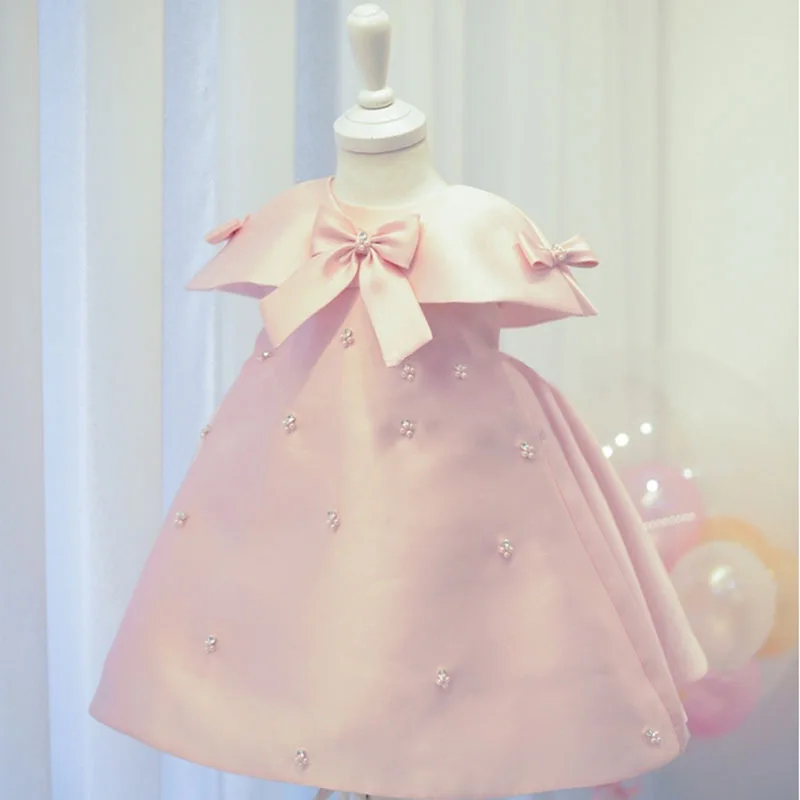 wholesale big bow kids clothes 3 colors vestidos para nias beading A line middle east girls elegant party dresses